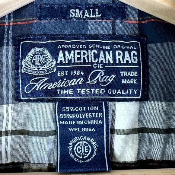 American Rag Mens Shirt Small Button Up Long Sleeves Blue Red Brown Plaid EUC - Picture 4 of 8